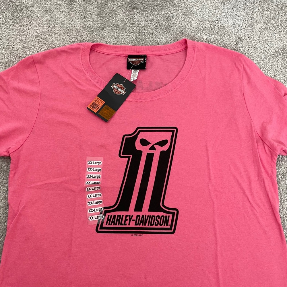 Harley-Davidson Graphic Tee Womens 2X Dark Trait Pink #1 Skull Orlando NEW NWT